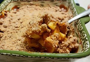 Pumpkin Apple Crisp in a Green and White