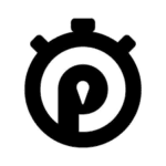 A black and white logo with the letter p.