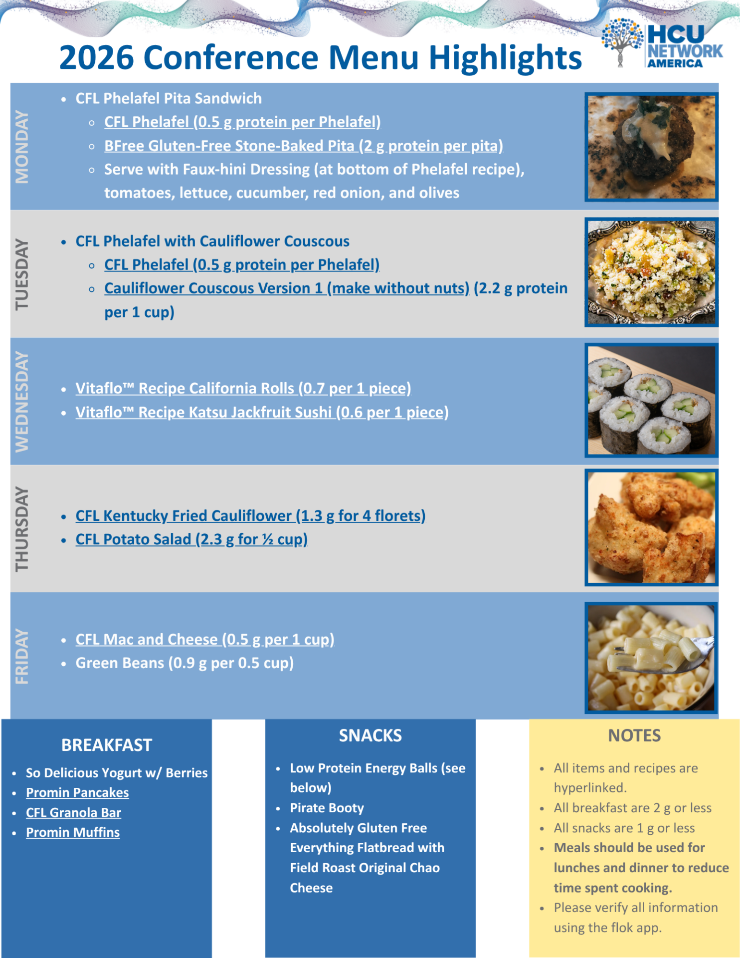 2026 Conference Menu Highlights
