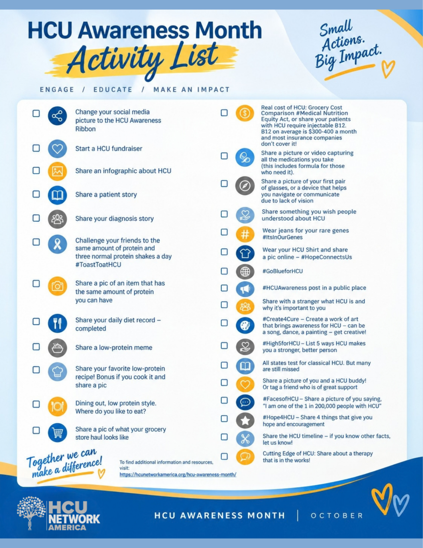 HCU Awareness Month Activity List